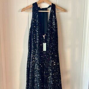 Fabulous NWT Wide Leg, Black Sequin Hutch Jumpsuit with halter neck Plus Size